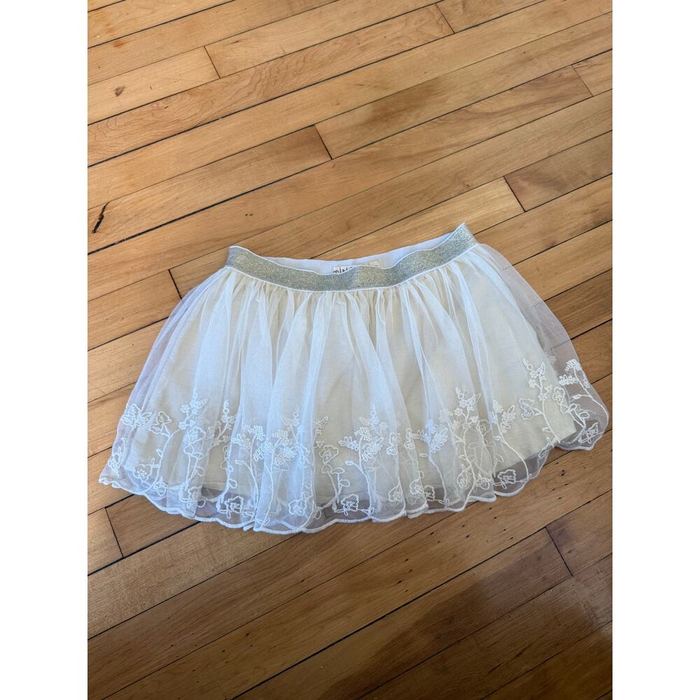 Mini Boden gold and cream tulle‎ floral embroidered skirt